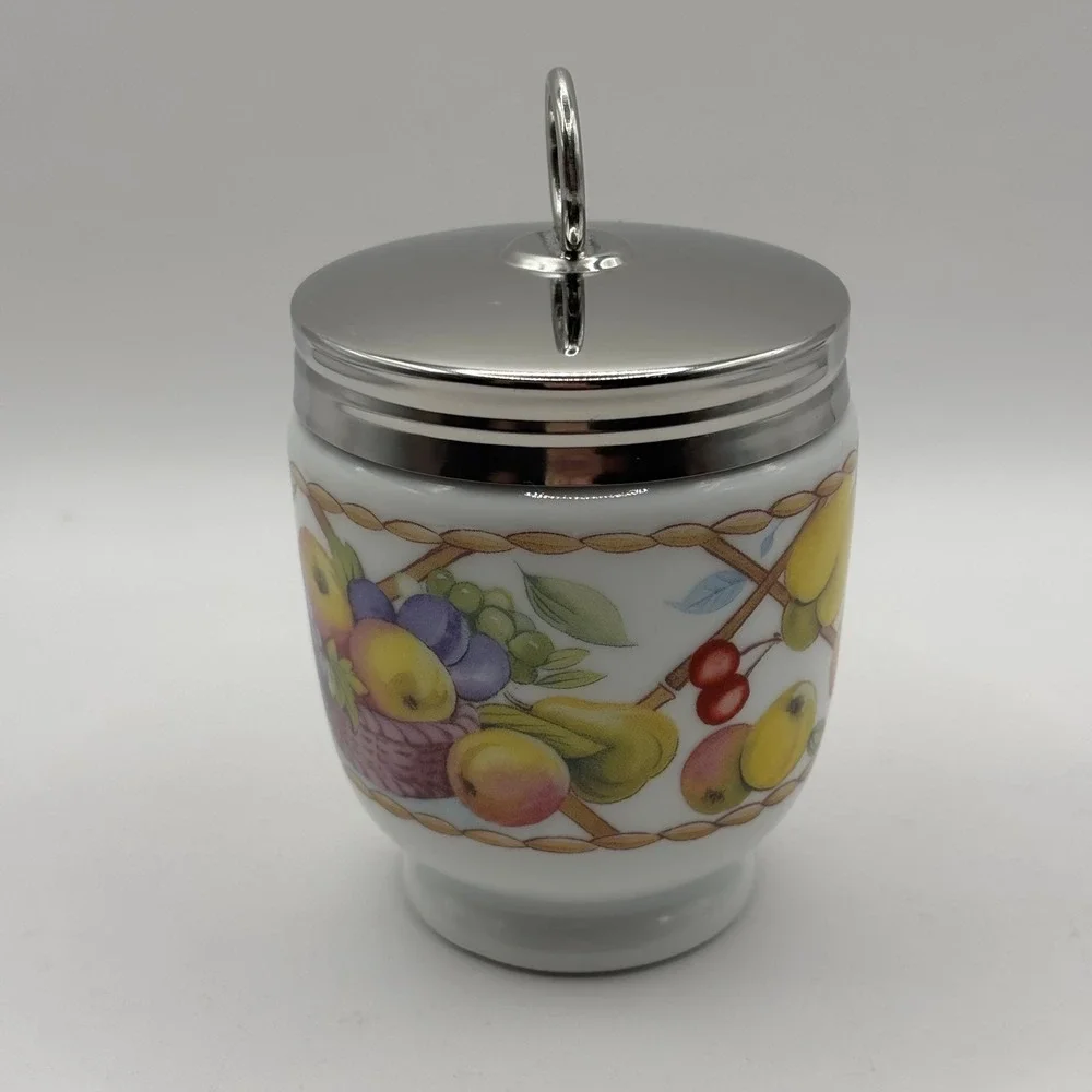 Vintage Royal Worcester Evesham Vale Porcelain Egg Coddler Basket Fruit Pattern‎